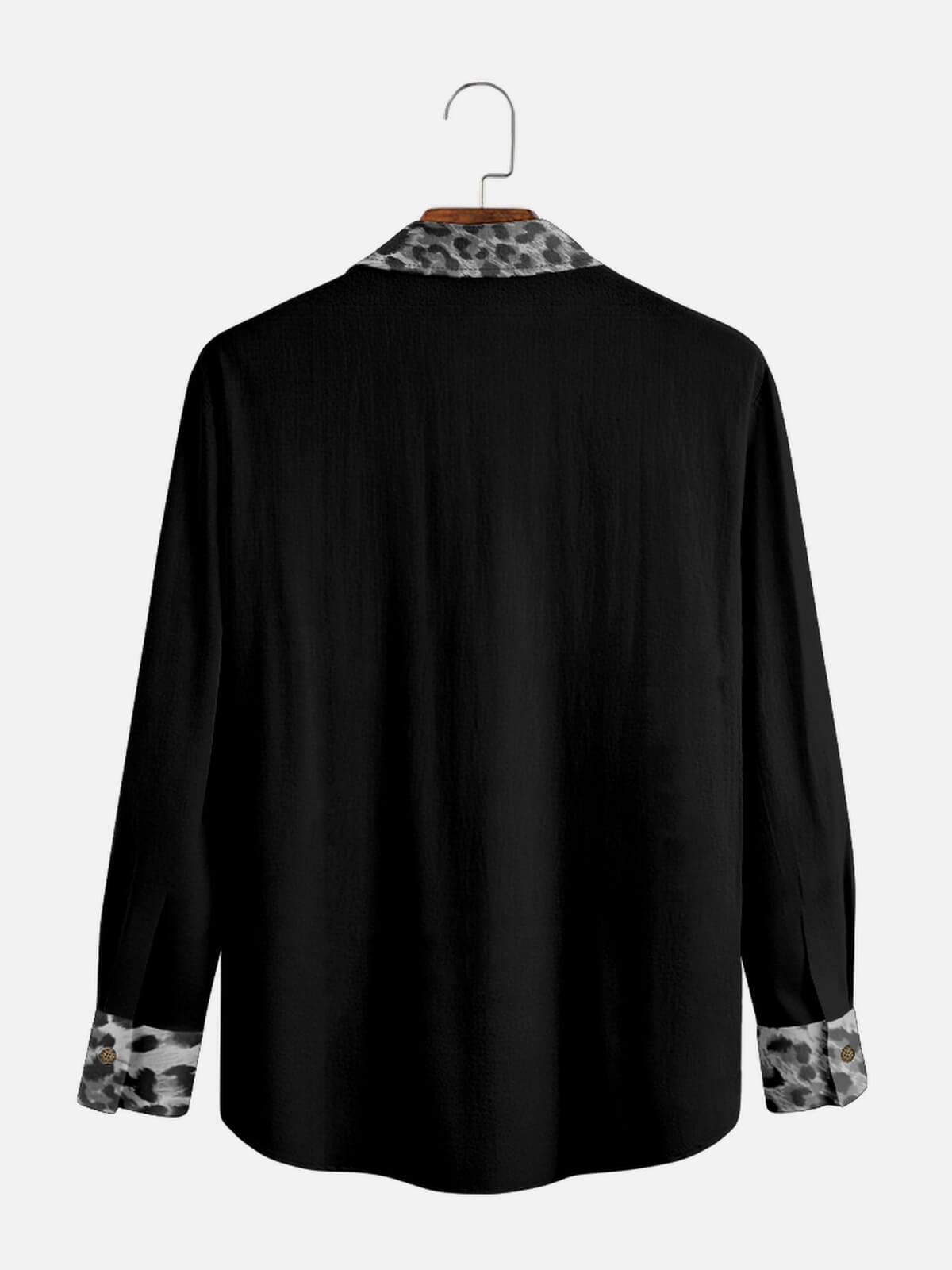 Men's Leopard Print Panel Bowling Long Sleeve Shirt ElevenOasis