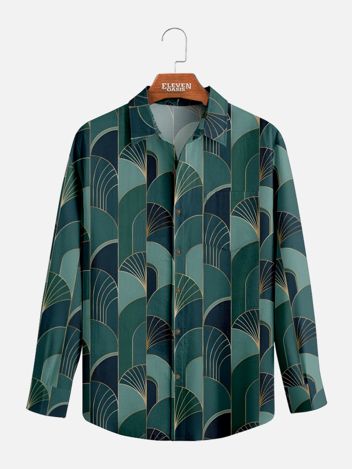 Men's Art Deco Fan Pattern Long Sleeve Shirt Eleven Oasis