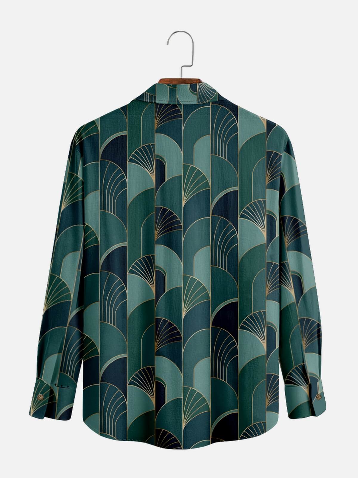 Men's Art Deco Fan Pattern Long Sleeve Shirt Eleven Oasis