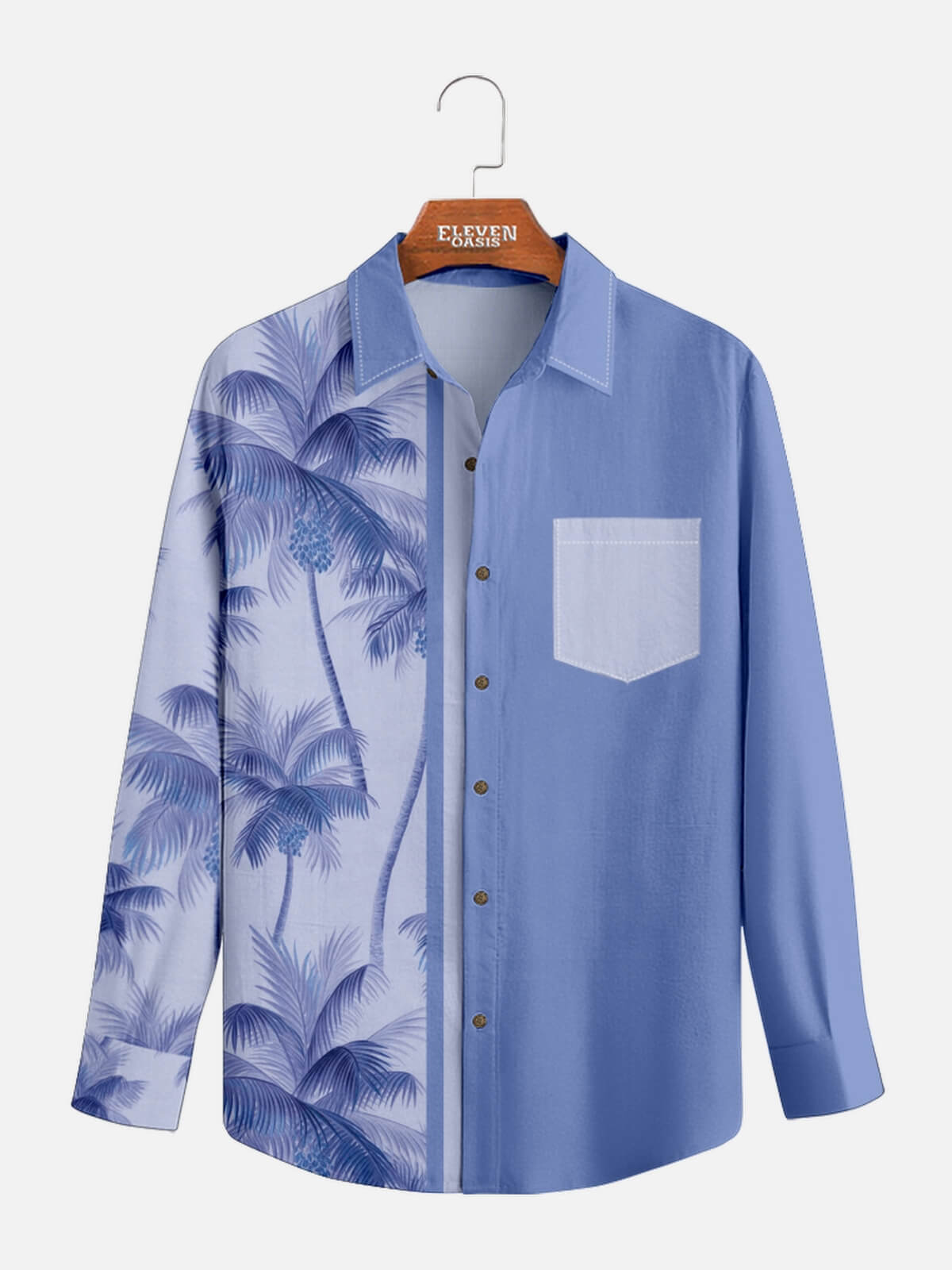Men's Coconut Tree Casual Breathable Hawaiian Long Sleeve Shirt Eleven Oasis