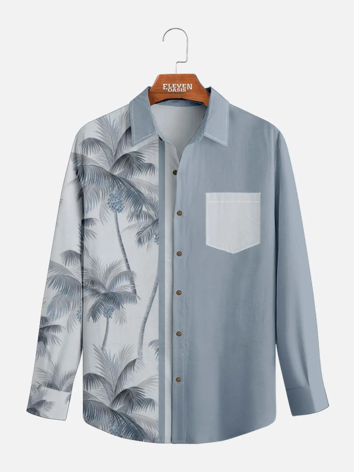 Men's Coconut Tree Casual Breathable Hawaiian Long Sleeve Shirt, Gray Blue / 3XL Men's Coconut Tree Casual Breathable Hawaiian Long Sleeve Shirt, Gray Blue / 3XL