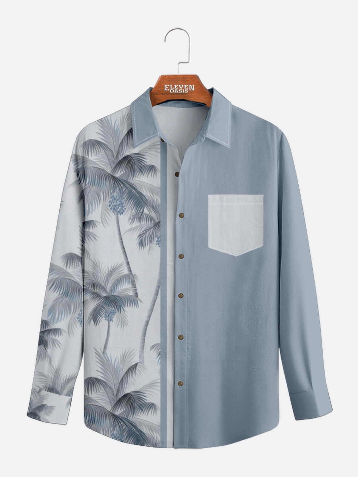Men's Coconut Tree Casual Breathable Hawaiian Long Sleeve Shirt Eleven Oasis