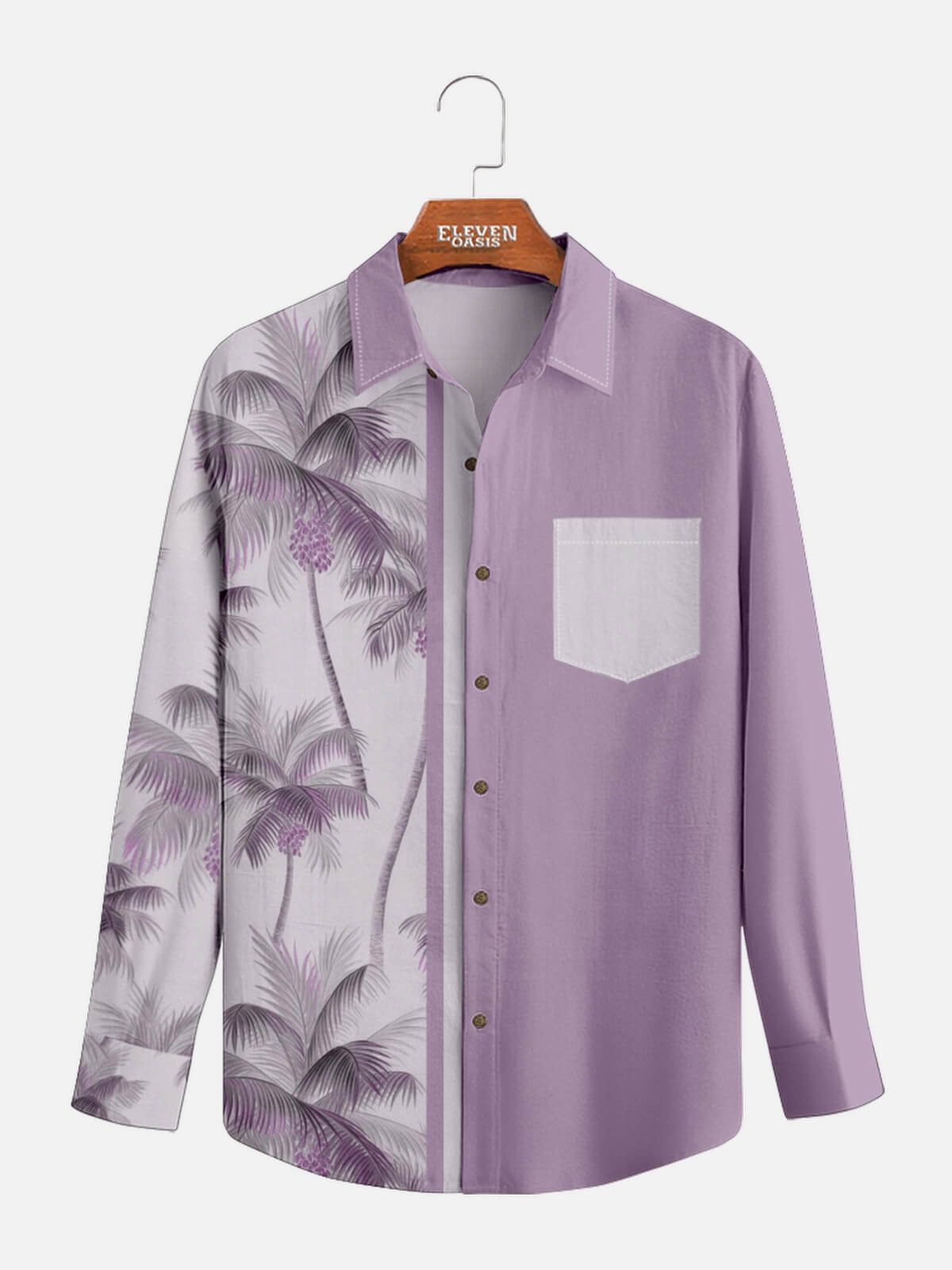 Men's Coconut Tree Casual Breathable Hawaiian Long Sleeve Shirt Eleven Oasis