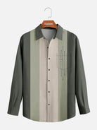Men's Color-block Striped Casual Breathable Bowling Long Sleeve Shirt Eleven Oasis
