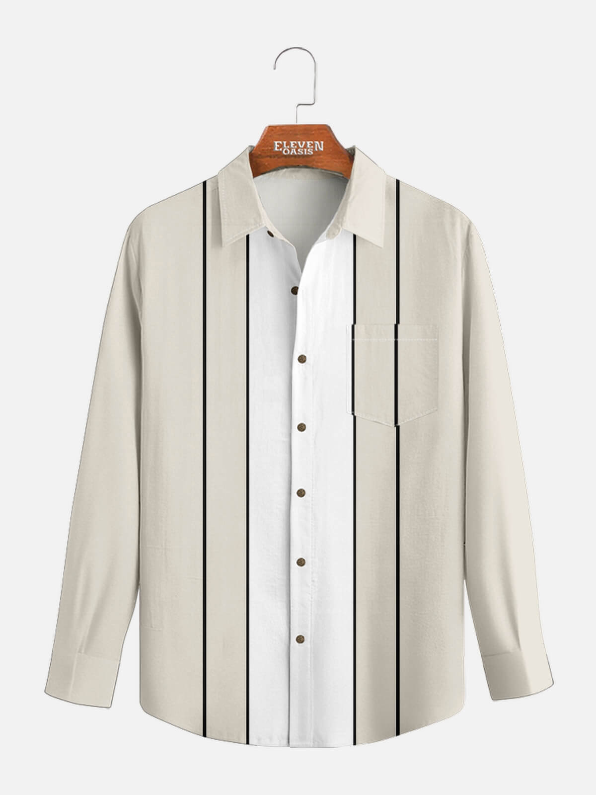 Men's Classic Striped Bowling Style Long Sleeve Shirt Eleven Oasis