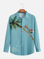 Men's Merry Christmas Palm Tree Long Sleeve Shirt Eleven Oasis