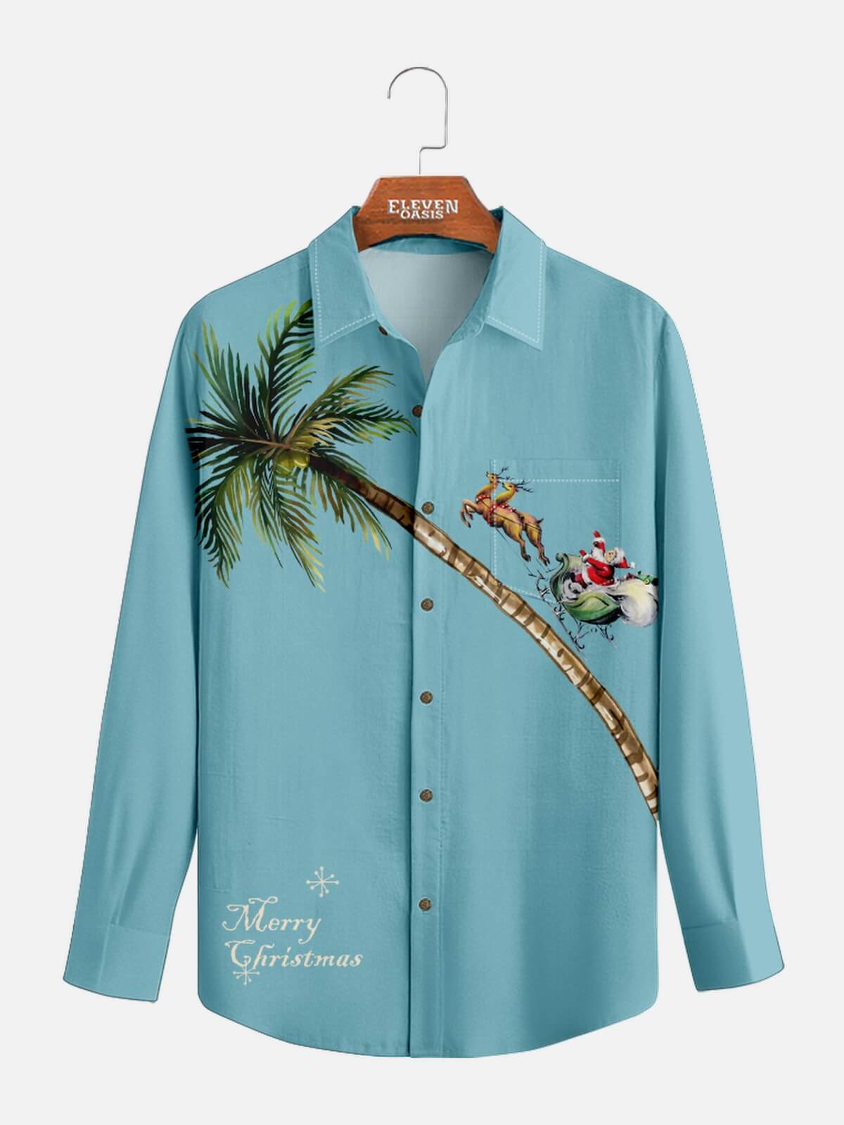 Men's Merry Christmas Palm Tree Long Sleeve Shirt Eleven Oasis