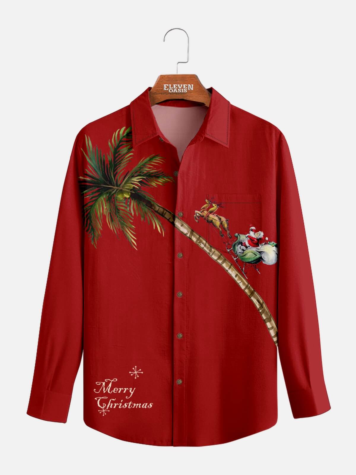 Men's Merry Christmas Palm Tree Long Sleeve Shirt Eleven Oasis