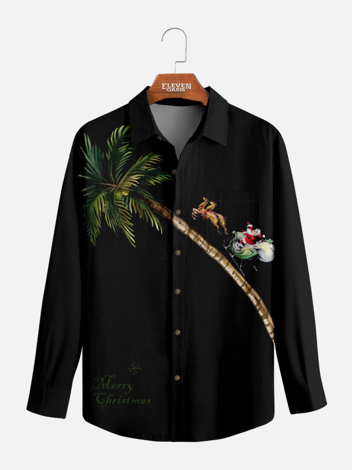 Men's Merry Christmas Palm Tree Long Sleeve Shirt Eleven Oasis