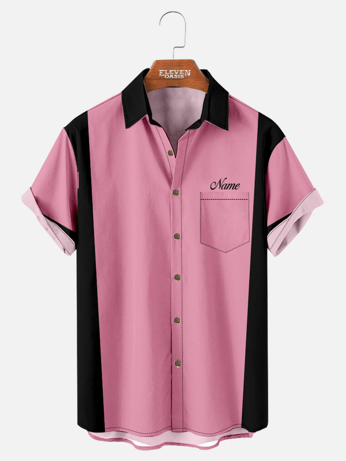 Men's Classic Customizable Bowling Style Spread Collar Short Sleeve Shirt Eleven Oasis