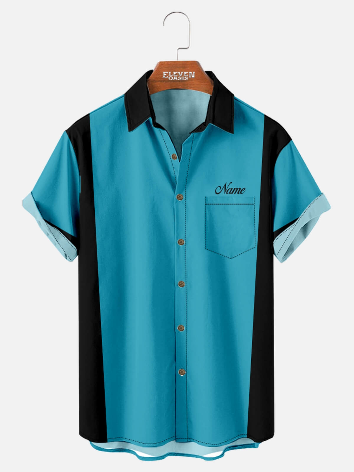 Men's Classic Customizable Bowling Style Spread Collar Short Sleeve Shirt Eleven Oasis