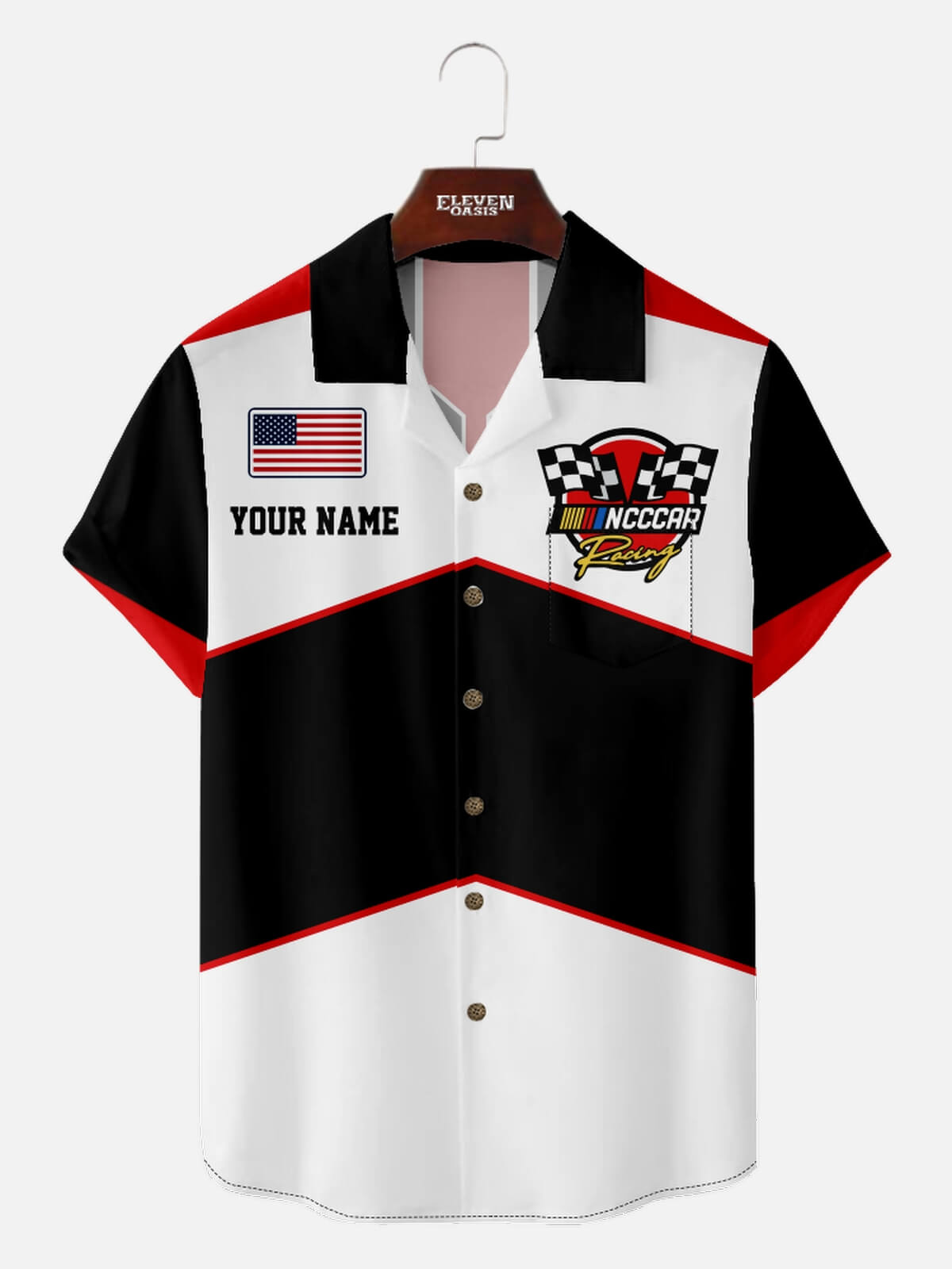 Tall Men's Custom Race Car American Flag Short Sleeve Shirt