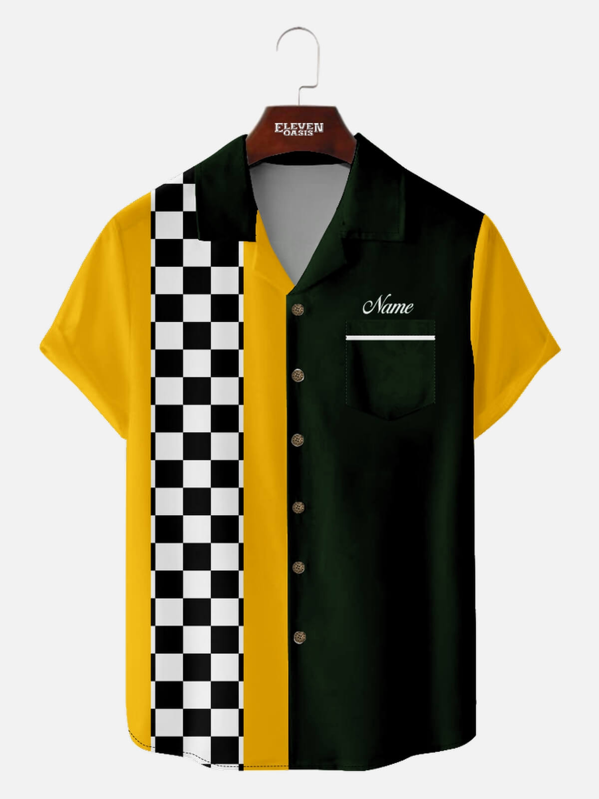 Men's Custom Racing Checkered Short Sleeve Shirt ElevenOasis