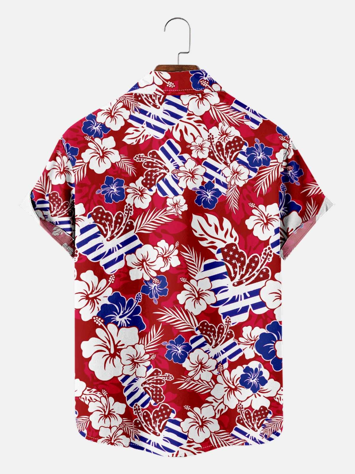 Men's Patriotic Hawaiian Floral Short Sleeve Shirt ElevenOasis