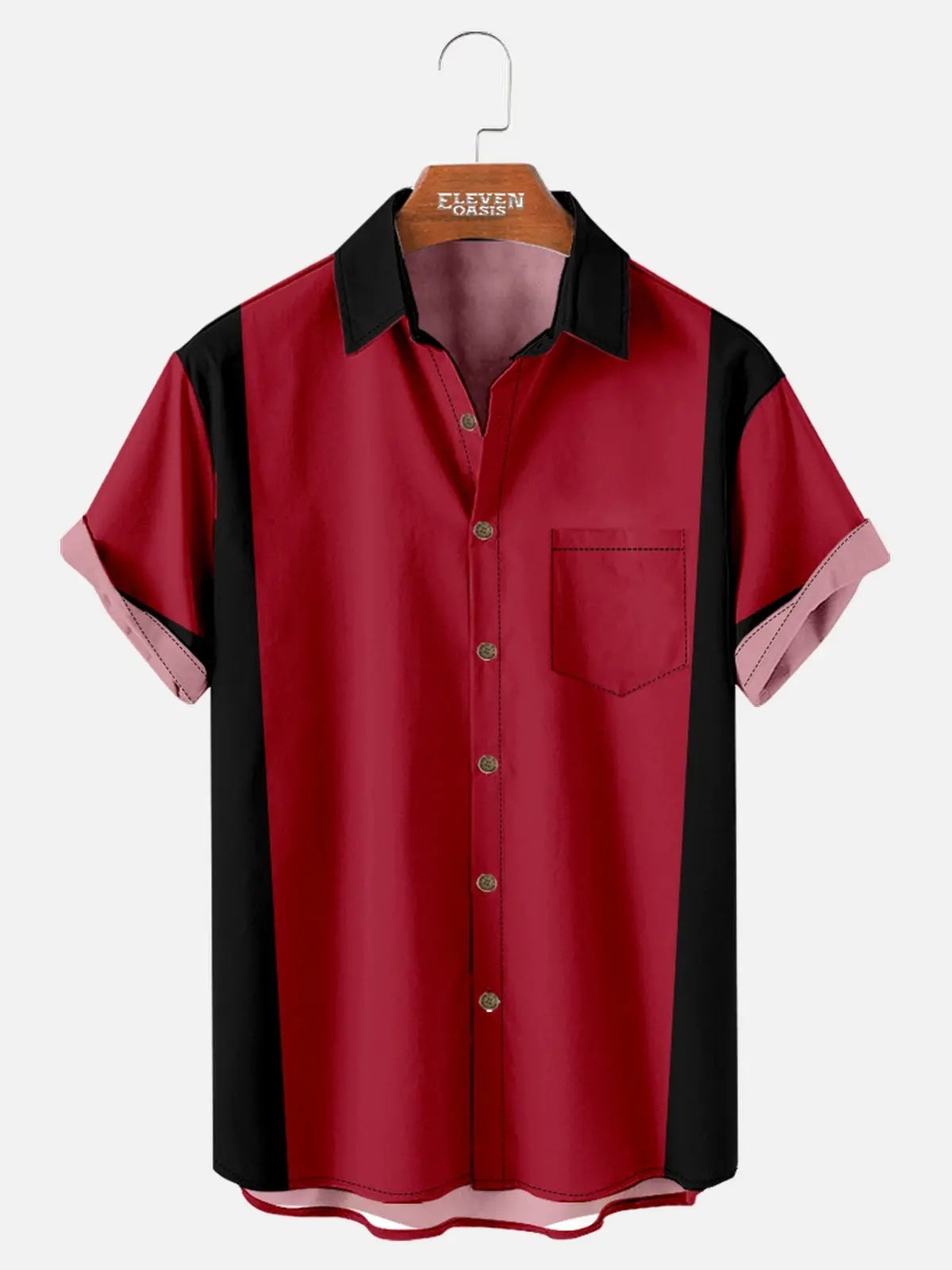 Tall Men's Classic Customizable Bowling Style Spread Collar Short Sleeve Shirt Eleven Oasis