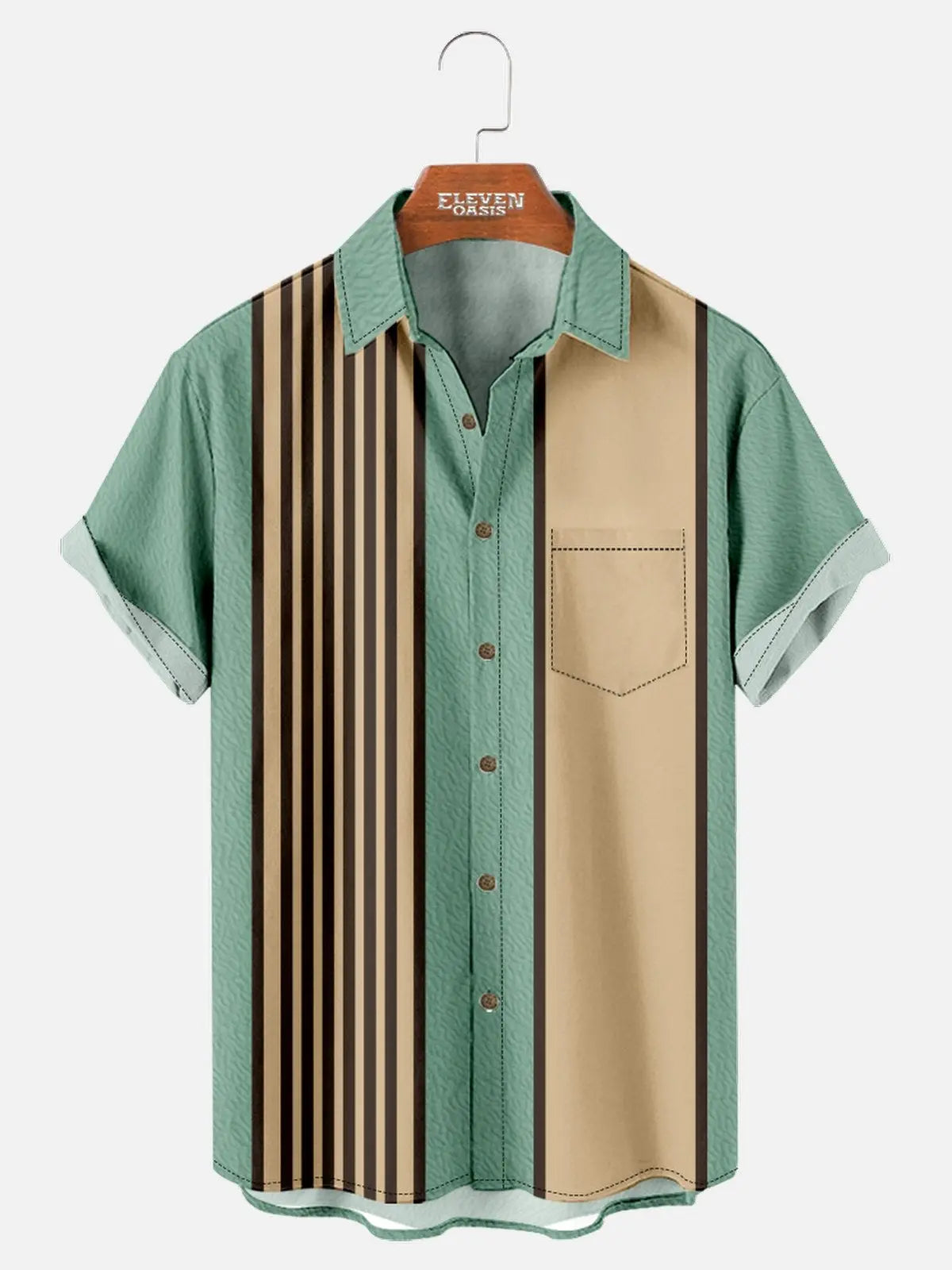 Men's Retro Stripe Customizable Bowling Short Sleeve Shirt ElevenOasis