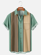 Men's Retro Stripe Customizable Bowling Short Sleeve Shirt ElevenOasis