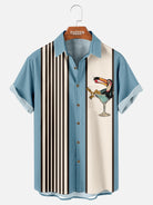 Men's Striped Everyday with Toucan in a Cocktail Glass Short Sleeve Casual Shirt ElevenOasis