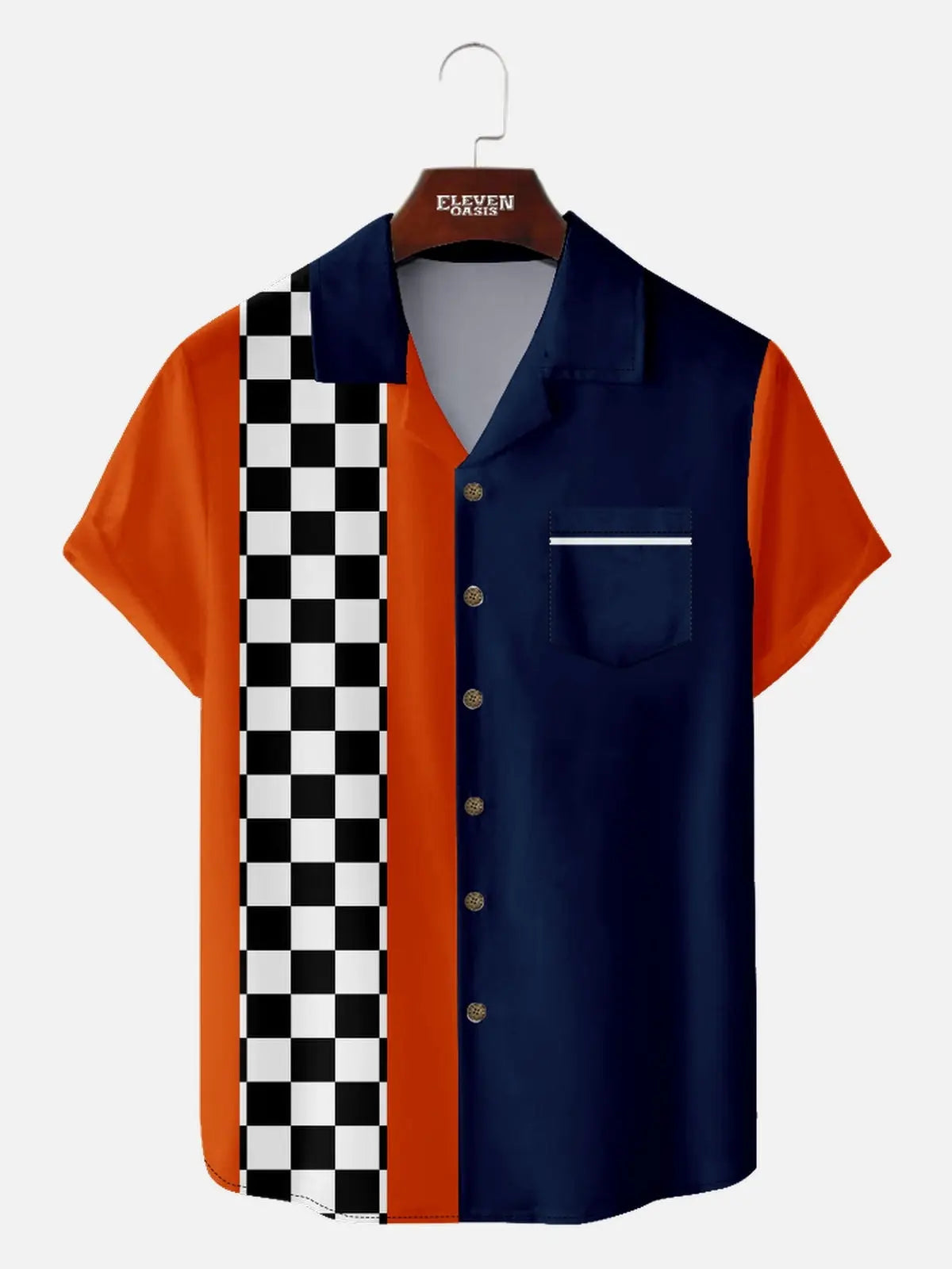 Tall Men's Custom Racing Checkered Short Sleeve Shirt ElevenOasis