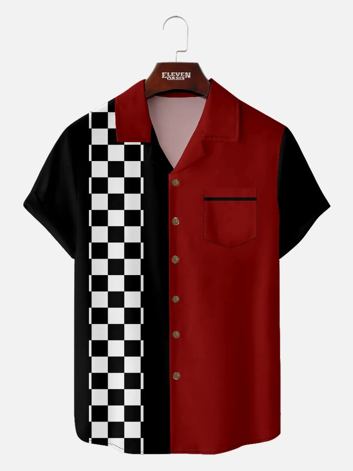 Tall Men's Custom Racing Checkered Short Sleeve Shirt ElevenOasis