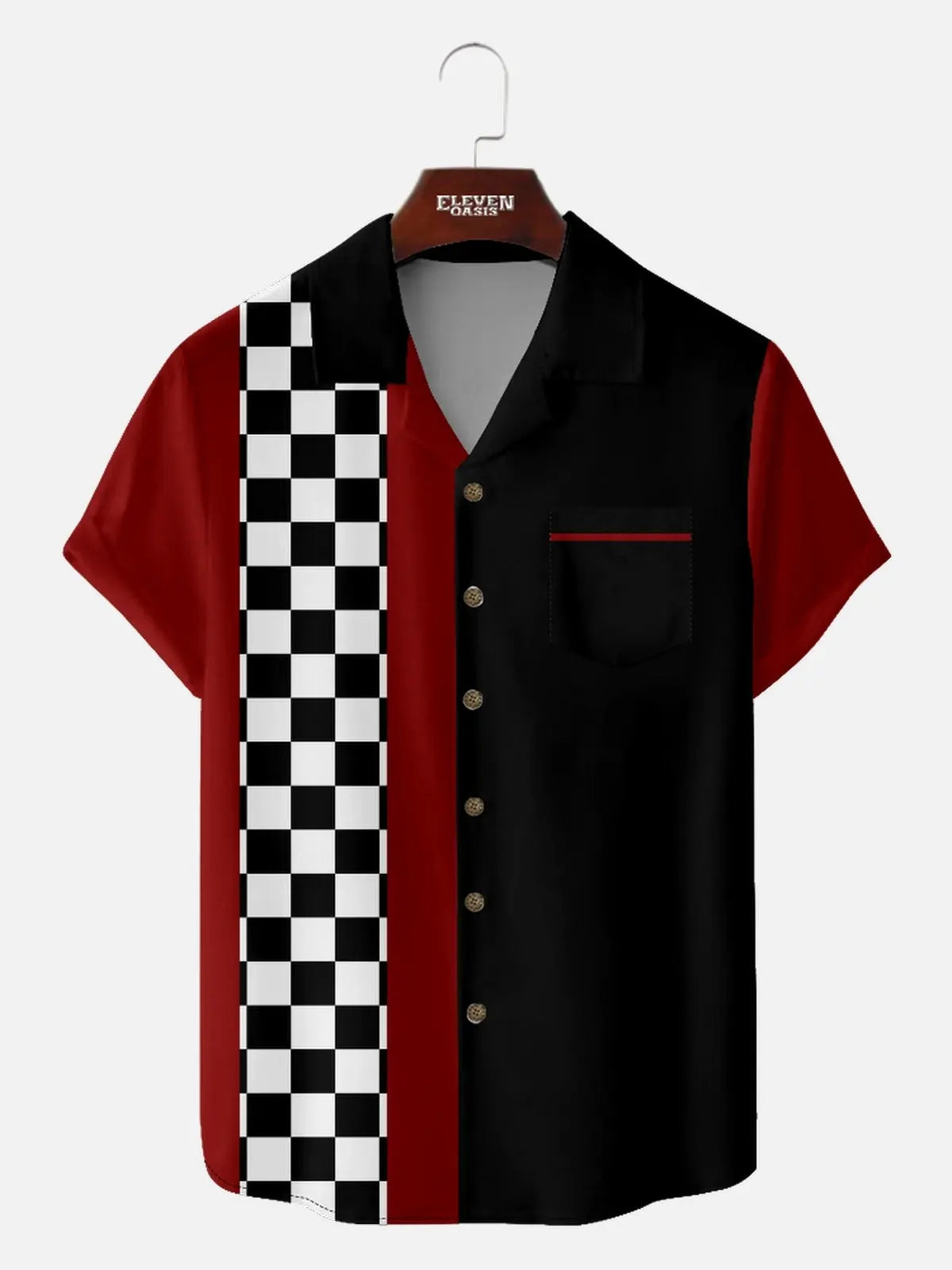 Tall Men's Custom Racing Checkered Short Sleeve Shirt ElevenOasis