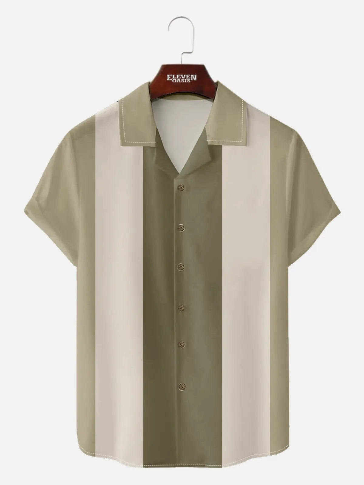 Men's Morandi Color block Panel Stripe Camp Collar Short Sleeve Shirt ElevenOasis