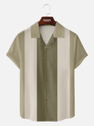 Men's Morandi Color block Panel Stripe Camp Collar Short Sleeve Shirt ElevenOasis