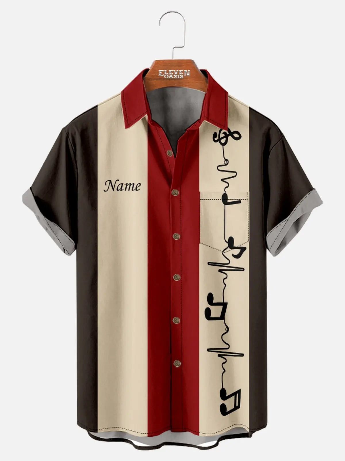 Men's Custom Music Heartbeat Panel Short Sleeve Shirt Eleven Oasis