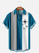 Tall Men's Striped with Space-Age Stars Casual Short Sleeve Shirt ElevenOasis