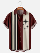 Tall Men's Striped with Space-Age Stars Casual Short Sleeve Shirt ElevenOasis