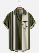 Tall Men's Striped with Space-Age Stars Casual Short Sleeve Shirt ElevenOasis