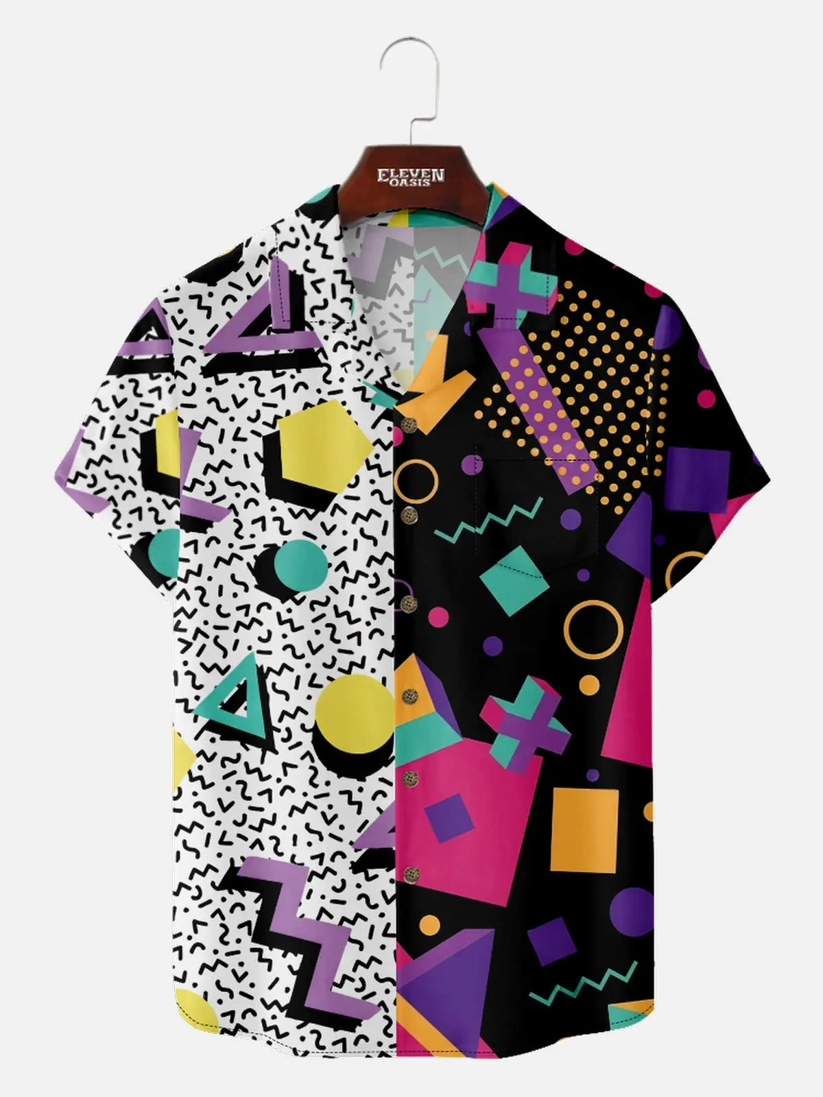 Men's Memphis Group Split Design Short Sleeve Shirt ElevenOasis