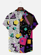 Men's Memphis Group Split Design Short Sleeve Shirt ElevenOasis