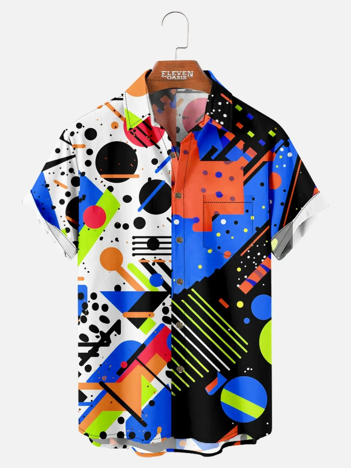 Men's Trapper Keeper Inspired Colorful  Geometric Shapes Short Sleeve Shirt ElevenOasis
