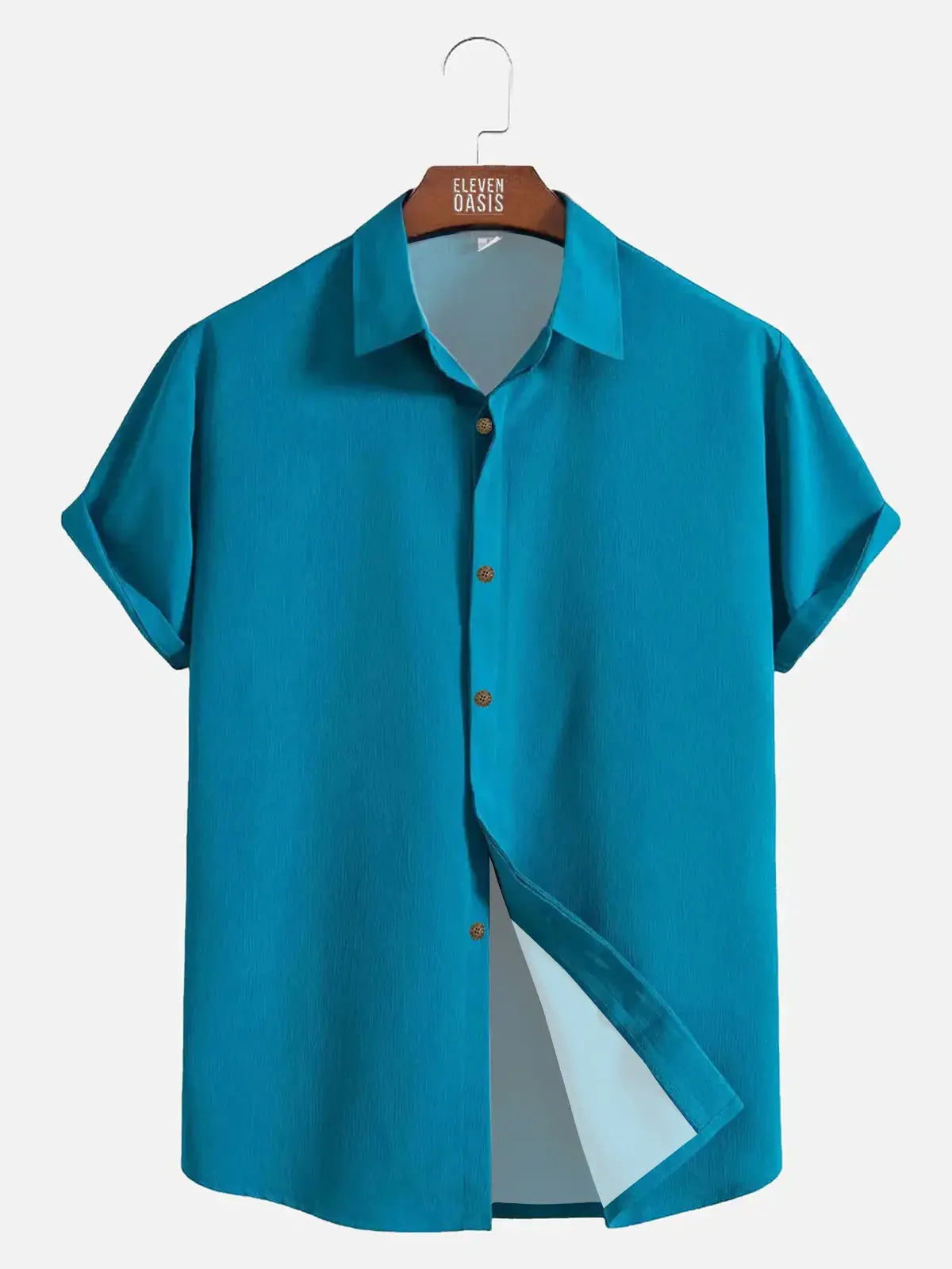 Men's Casual Linen-Feel Loose Printed Solid Color Button Short Sleeve Shirt ElevenOasis