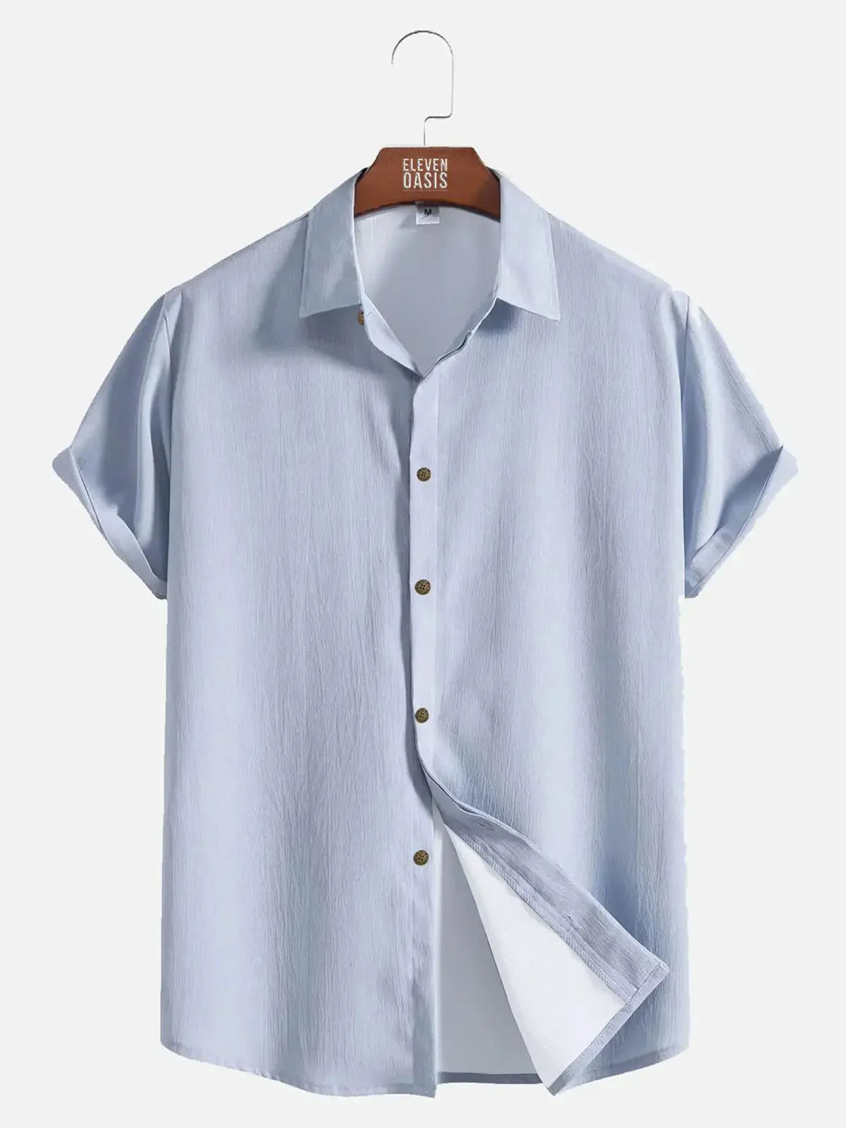 Men's Casual Linen-Feel Loose Printed Solid Color Button Short Sleeve Shirt ElevenOasis