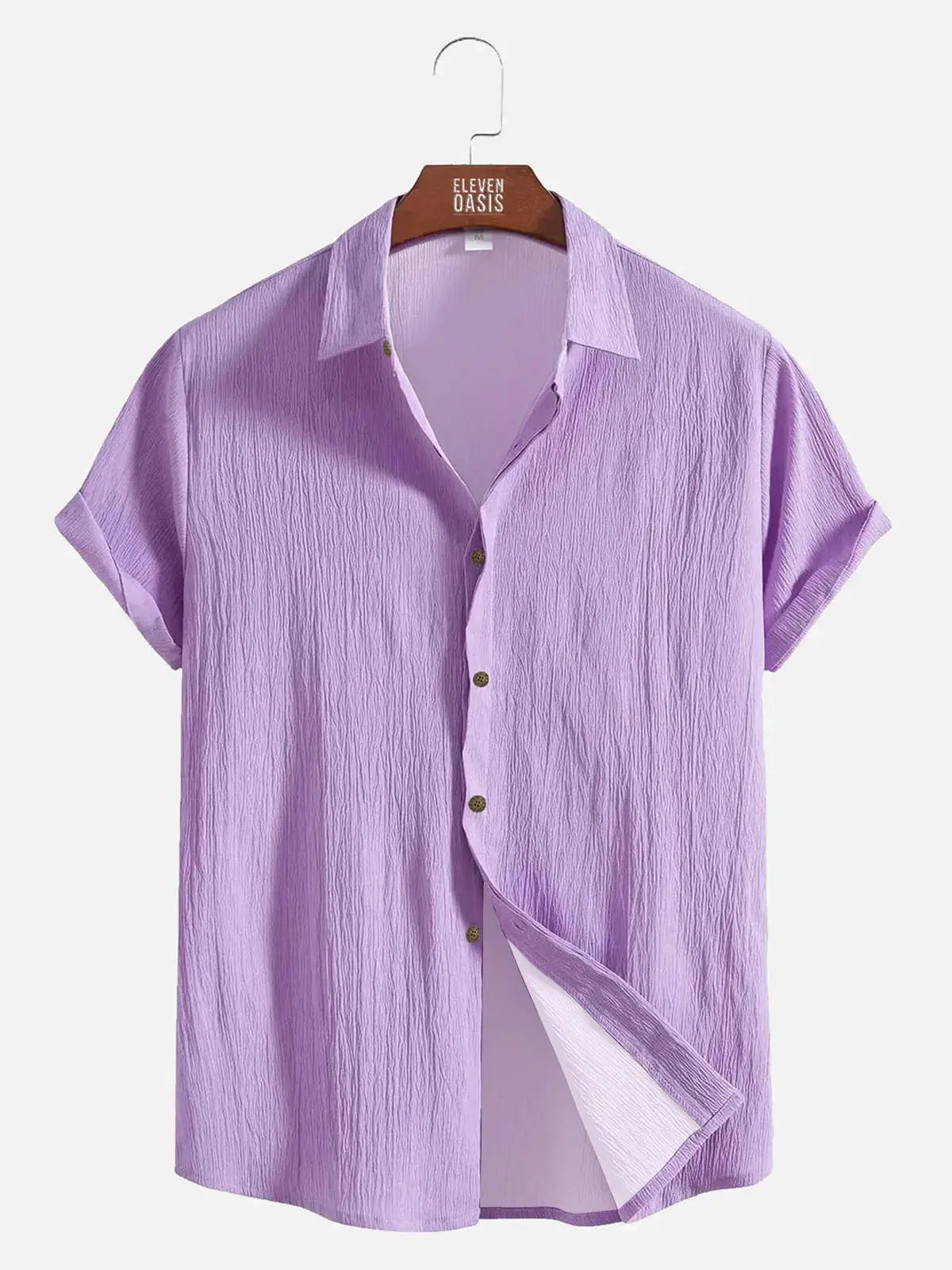 Men's Casual Linen-Feel Loose Printed Solid Color Button Short Sleeve Shirt ElevenOasis