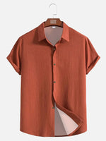 Men's Casual Linen-Feel Loose Printed Solid Color Button Short Sleeve Shirt ElevenOasis