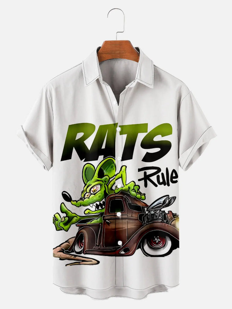Car Anime Series Rat Fink Short Sleeve Graphic TeeMens short sleeve shirts Big and tall Mens shirts Short sleeve shirts for men Mens 4xl shirts Casual short sleeve shirts