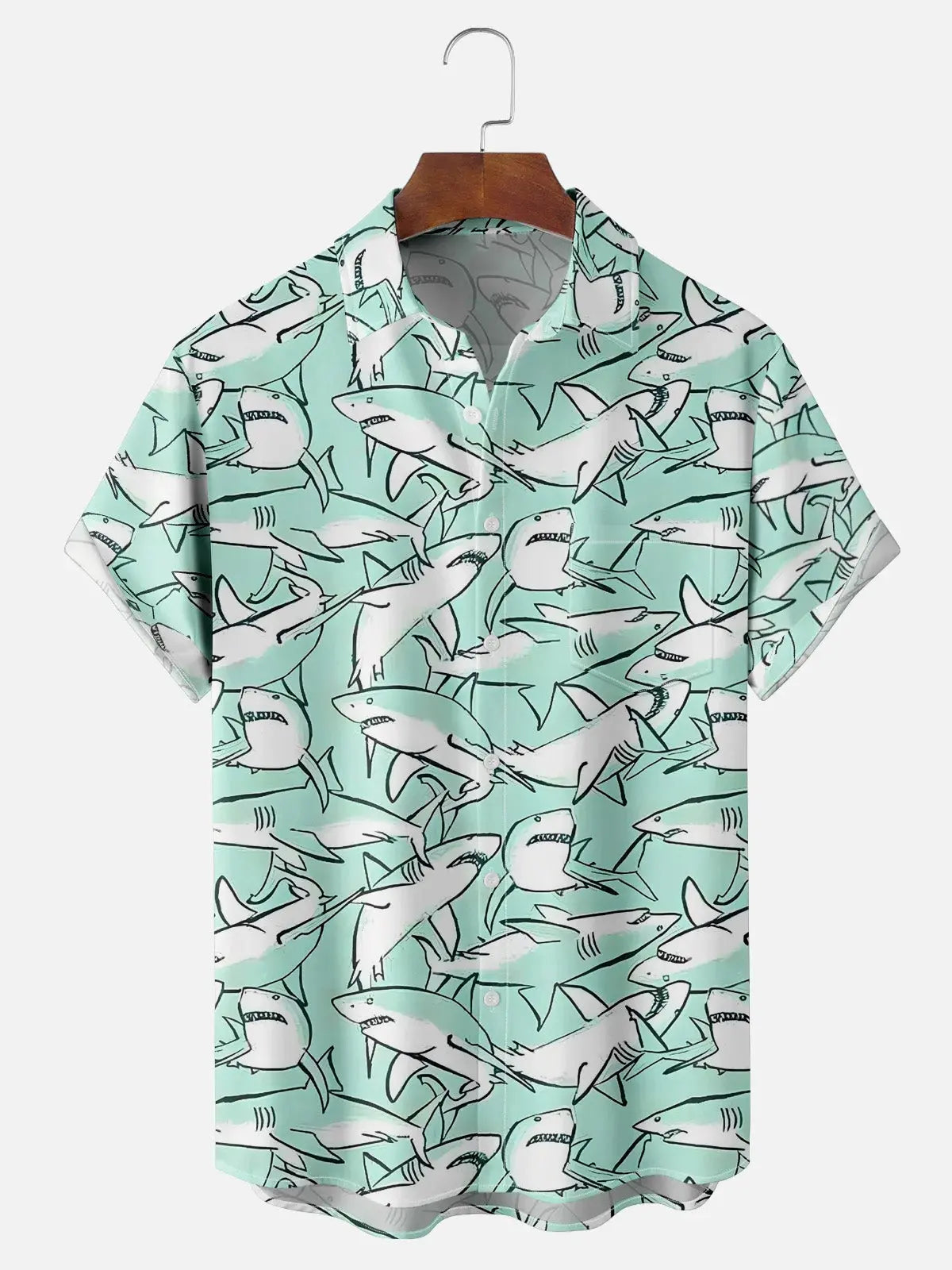 Men's Sharks All Over Print Short Sleeve Casual ShirtMens short sleeve shirts Big and tall Mens shirts Short sleeve shirts for men Mens 4xl shirts Casual short sleeve shirts
