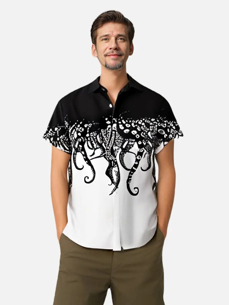 Cthulhu Octopus Pattern Men's Short Sleeve Tops with Chest PocketMens short sleeve shirts Big and tall Mens shirts Short sleeve shirts for men Mens 4xl shirts Casual short sleeve shirts