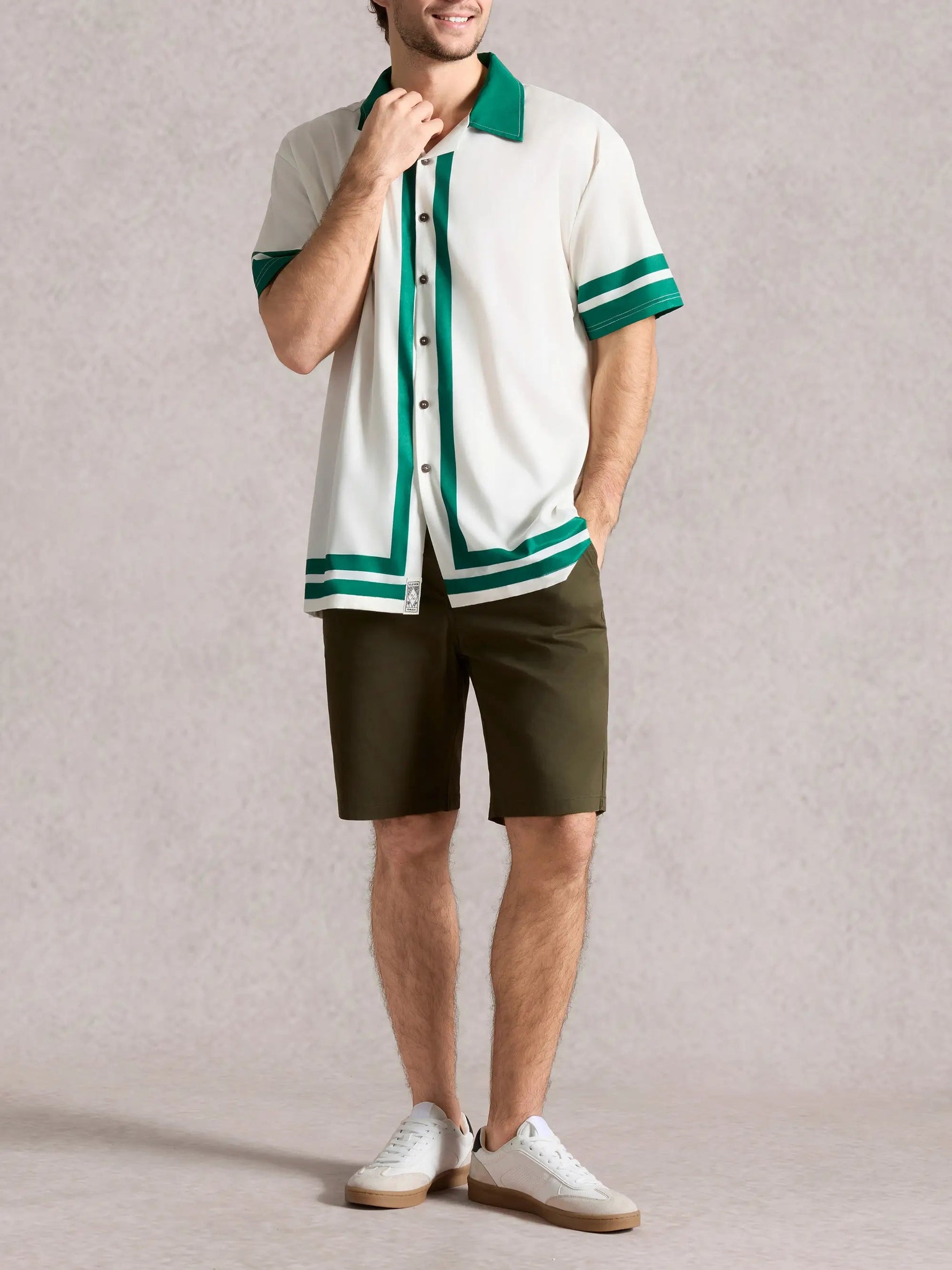 Men's 60s Contrast-Trim Bowling Style Camp Collar Short Sleeve Shirt ElevenOasis