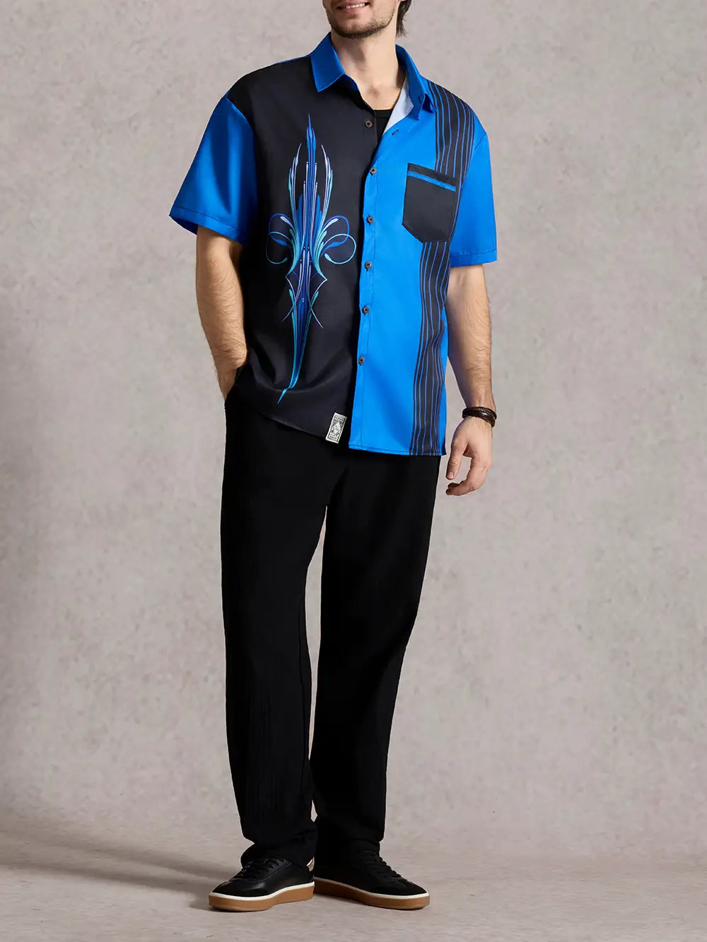 Tall Men's Blue Pinstripe Hot Rod Short Sleeve Shirt ElevenOasis