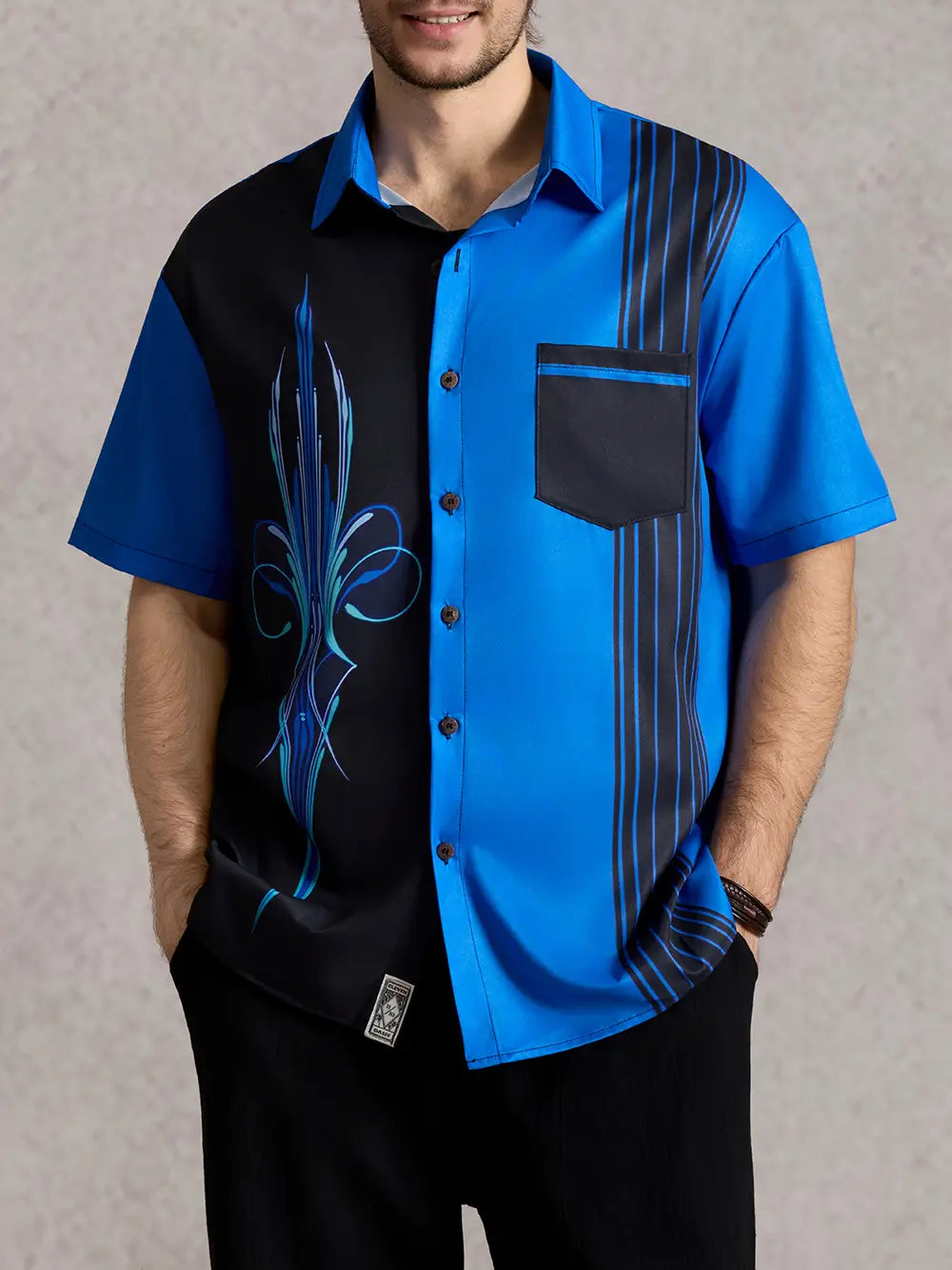 Tall Men's Blue Pinstripe Hot Rod Short Sleeve Shirt ElevenOasis