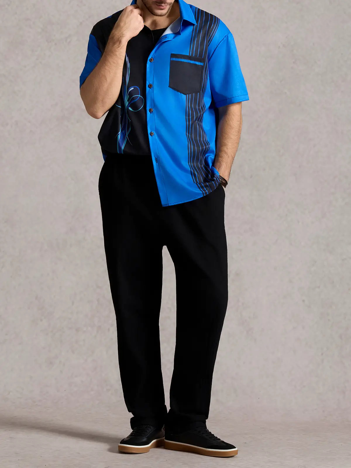 Tall Men's Blue Pinstripe Hot Rod Short Sleeve Shirt ElevenOasis