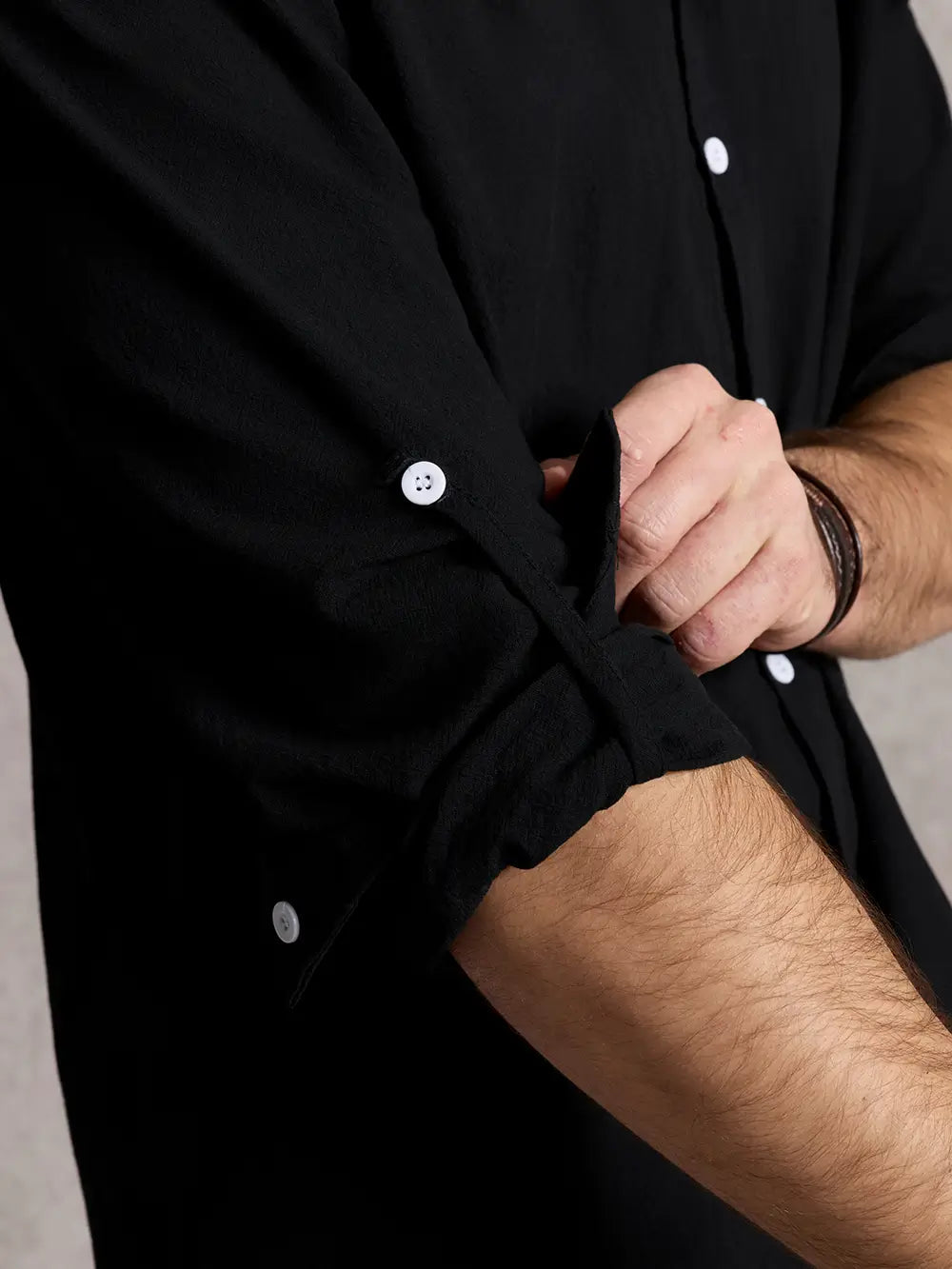 Men's Linen Blend Band Collar Long Sleeve Shirt ElevenOasis