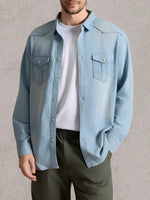 Men's Classic Denim Western Long Sleeve Shirt ElevenOasis