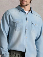 Men's Classic Denim Western Long Sleeve Shirt ElevenOasis