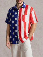 Men's Independence Day Striped Star Pattern Short Sleeve Shirt ElevenOasis