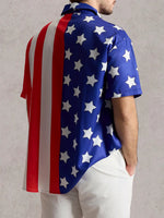 Men's Independence Day Striped Star Pattern Short Sleeve Shirt ElevenOasis